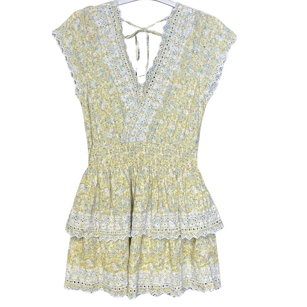 American Eagle minidress yellow blue eyelet summer floral feminine size M - Picture 2 of 4